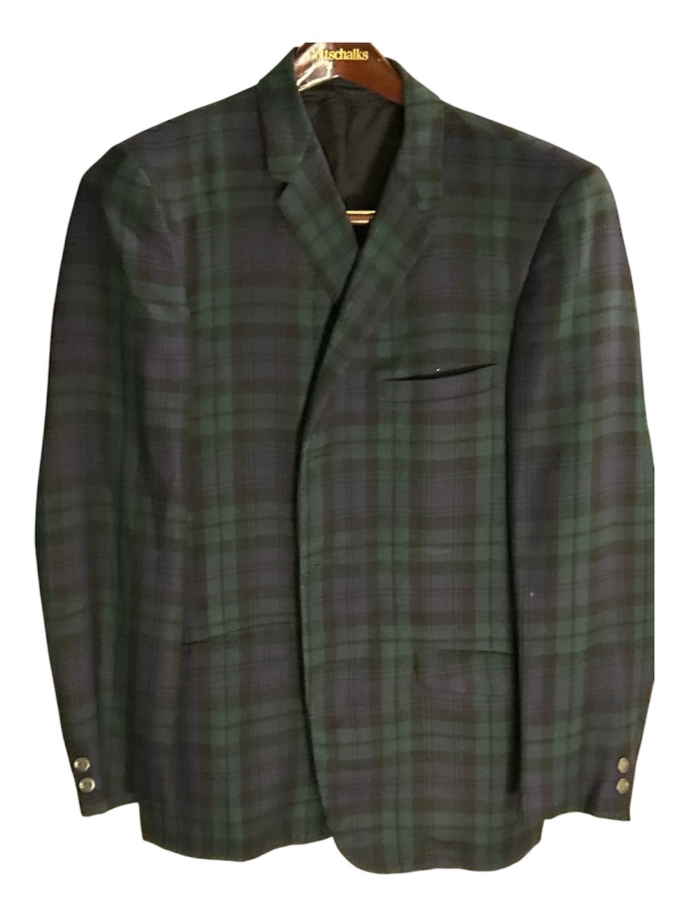 Blackwatch Tartan Blazer - Green & Navy Plaid Soft 100% Wool Sz 38-40 Slim Fit